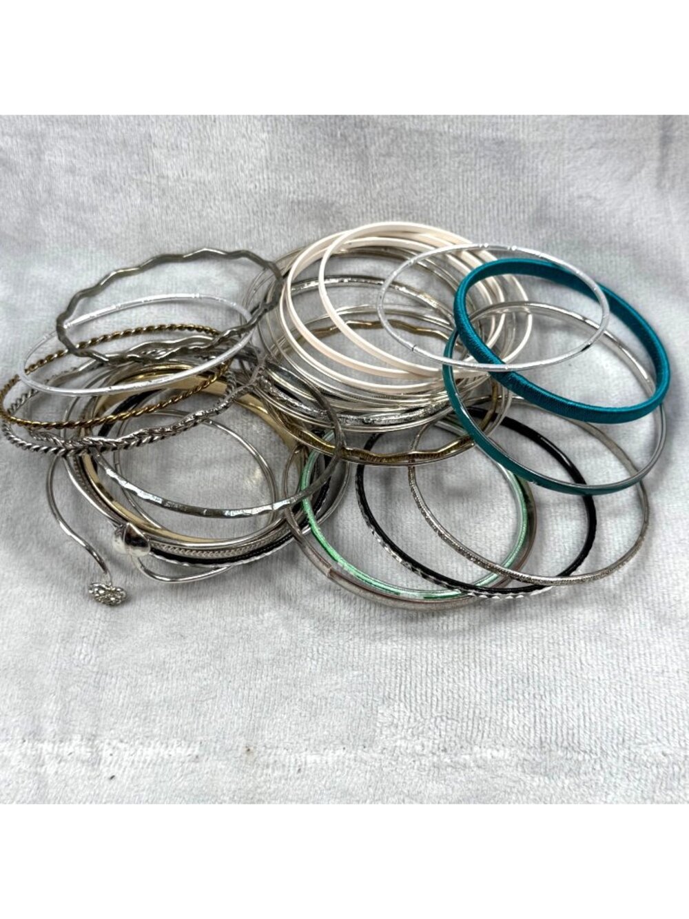Mixed Metal Bangle Bracelets Lot Rhinestone Heart Designs Various Colors Hippy